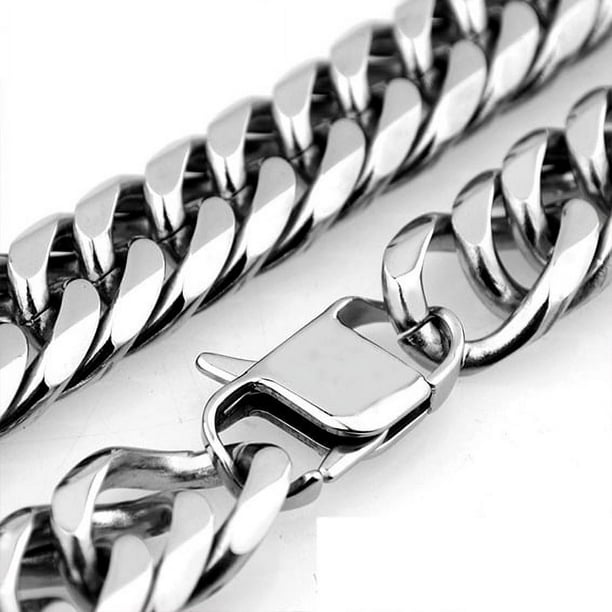 Collar de cadena gruesa de acero inoxidable y titanio con hebilla doble de seis lados de 8/10/12/14 mm para hombre, cadena cubana, cadena gruesa