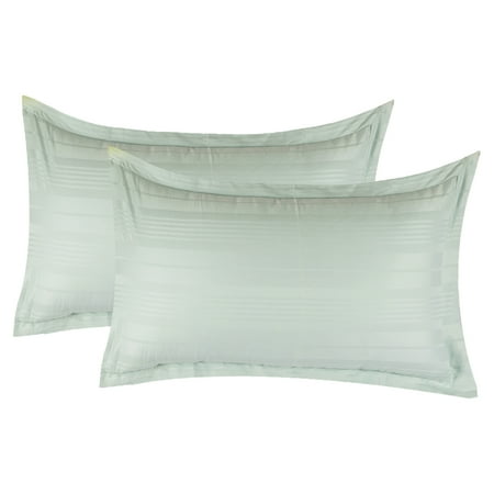 Just Linen 300 TC 100% Cotton Sateen Stripe, Silver Grey, Pack Of 2 Queen Pillow Cases