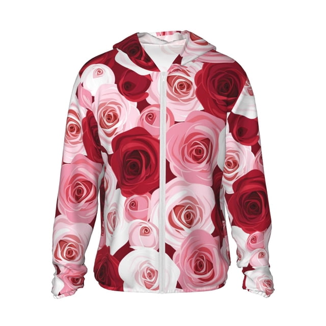 Fotbe Rose Chaqueta con Protección Solar UPF 50+ para Hombre y Mujer, Camisa con Capucha y Bolsillos-XX-Large