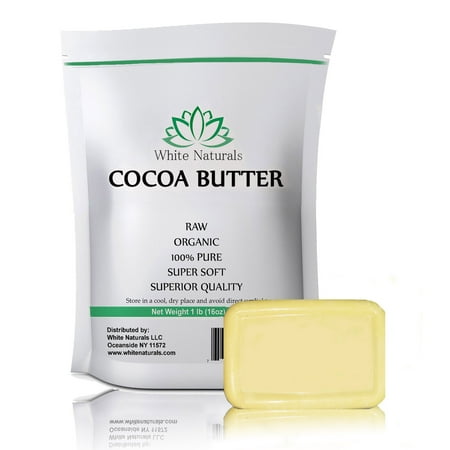 Unrefined Cocoa Butter Organic Raw Cocoa Butter 1 lb, Unrefined, Pure, Natural, Food Grade, Perfect For Skin Care & Hair Care, All DIY Recipes,16 oz By White Naturals ()