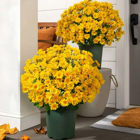 TUWAFE 2026 New Artificial Sunset Mums Artificial Outdoor Sunset Mums Flowers (5 Bundle) for Garden Patio Porch Home Party