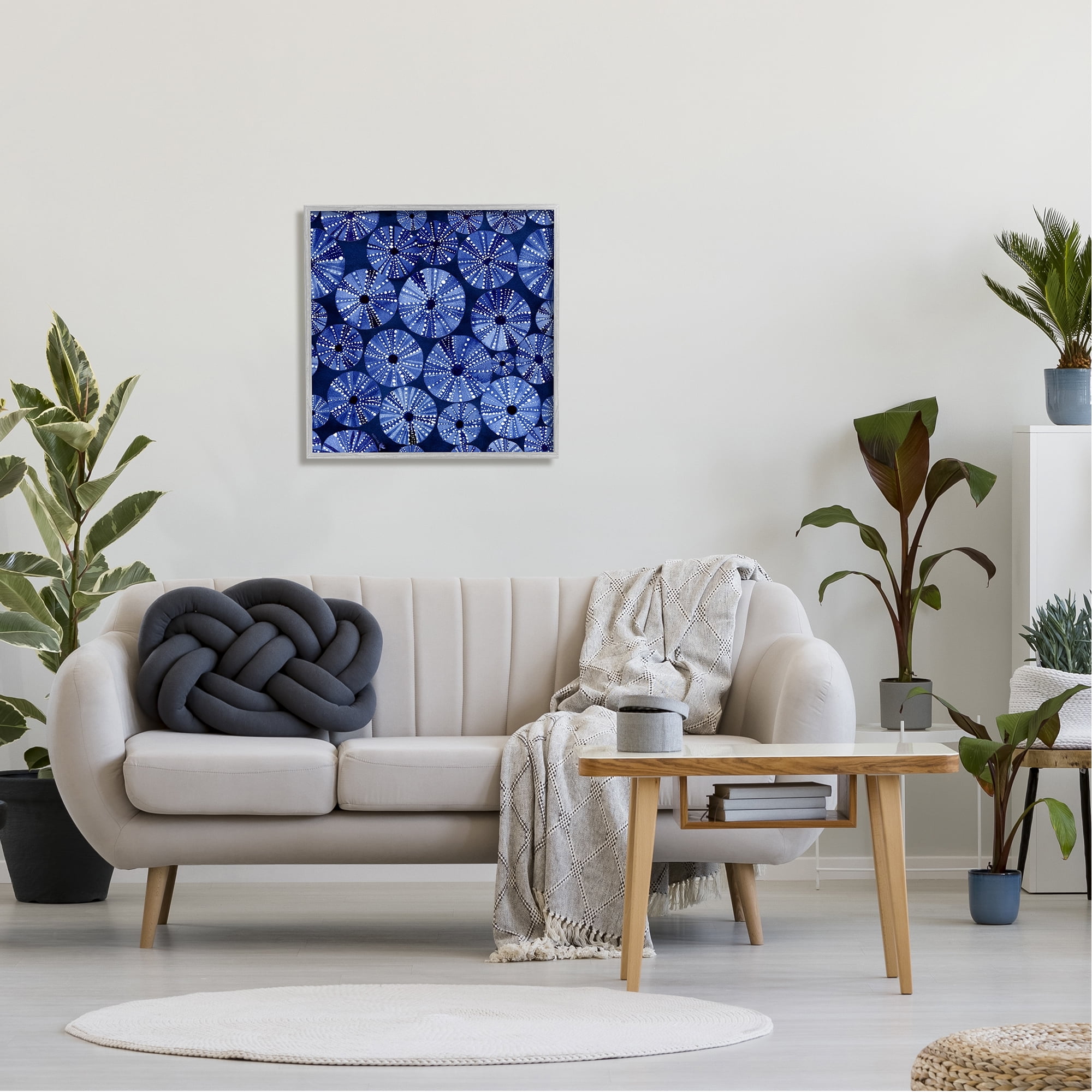 Stupell Industries Abstract Blue Sea Urchin Pattern Abstract Painting Gray Framed Art Print Wall Art