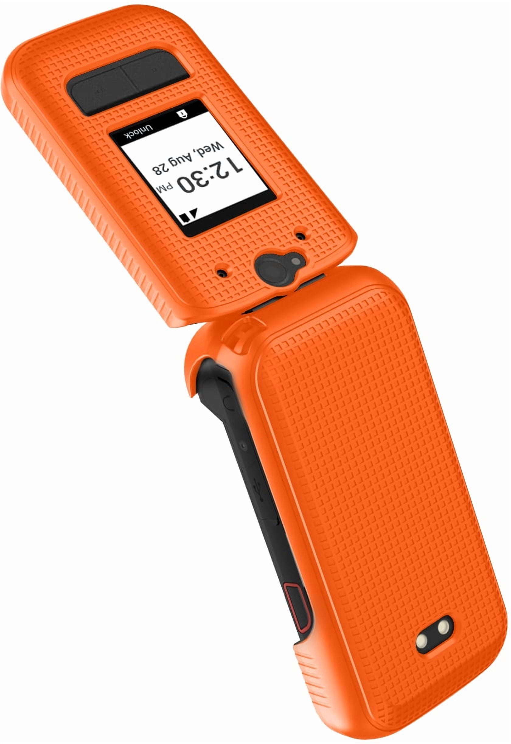 Nakedcellphone Case and Belt Clip Combo for Sonim XP3plus 5G Flip Phone (XP3 Plus X320, 2025), Textured Hard Cover and Holster/Holder - Bright Orange