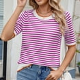 thumbnail image 5 of Fewfanhot Workout Tops for Women Summer Tops Casual Short Sleeve Striped Sweater Shirt Crewneck Color Block Knit Blouses, 5 of 7