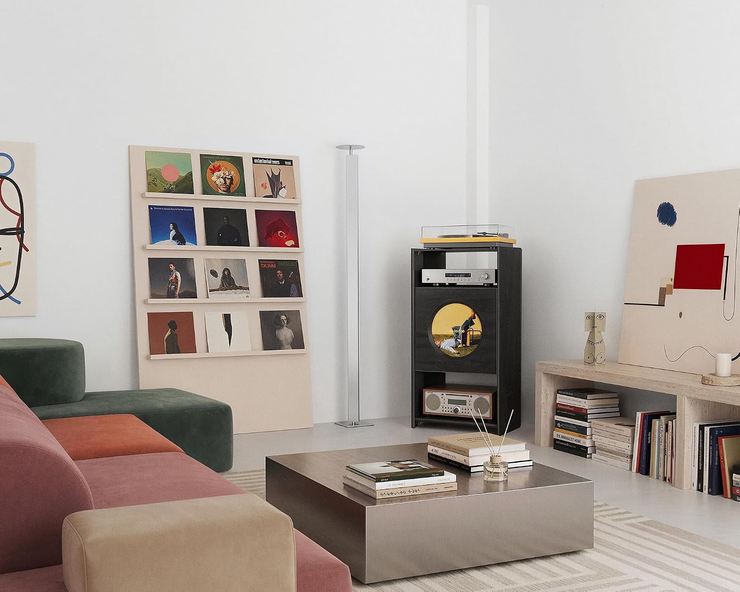 FITUEYES Picasso 4-Tier Record Player Stand with Album Display and Vinyl Record Storage, Black