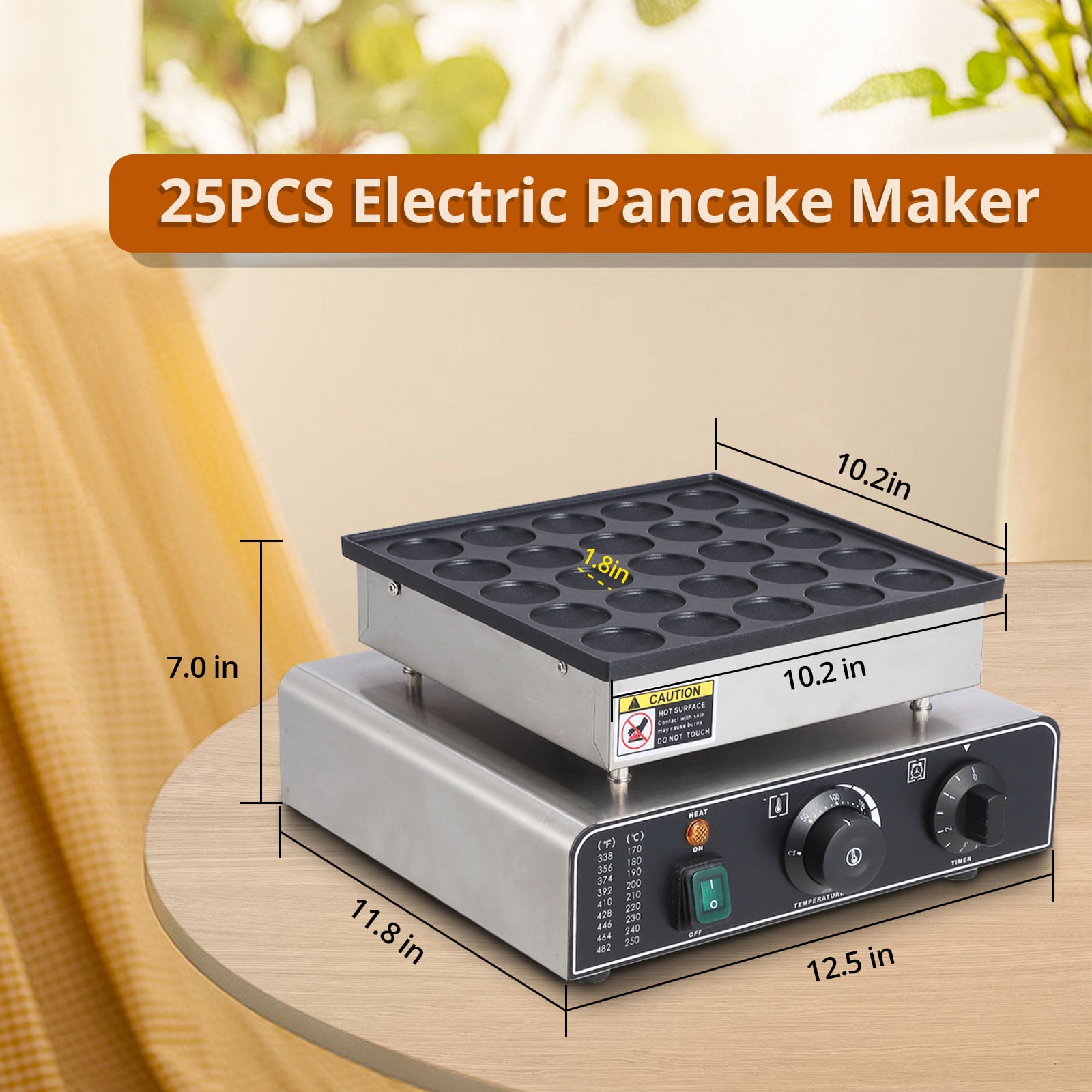 Roromall Muffin Maker Machine - 25 Round Pancakes, Heavy Duty Maker with Precise Temperature and Time Control, Stainless Steel Waffle Maker Round + Heart Shape