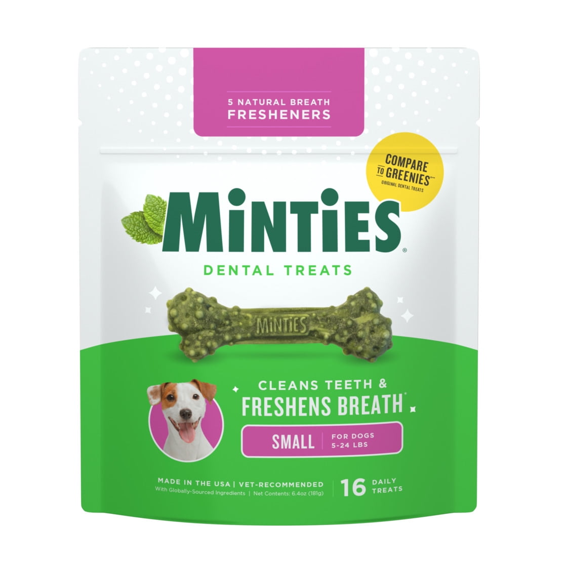 (4 pack) MINTIES Dog Dental Bone Treats, Dental Chews for Tiny & Small Dogs, 16 Count, Shelf-Stable