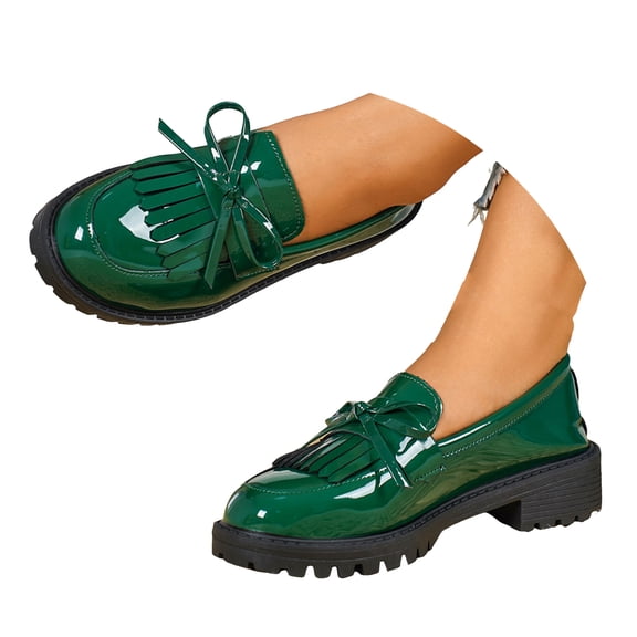 YLYL Women's Platform Loafers Patent Leather Bow Tassel Lug Sole Slip on Business Work Oxfords Shoes