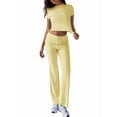 thumbnail image 3 of Women'S 2 Piece Lounge Sets Short Sleeve Tops Fold-over Flare Pants Casual Outfits Matching Set Yellow M, 3 of 6