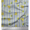 thumbnail image 1 of Soimoi Blue Japan Crepe Satin Fabric Cactus & Stripe Printed Craft Fabric by the Yard 42 Inch Wide, 1 of 3