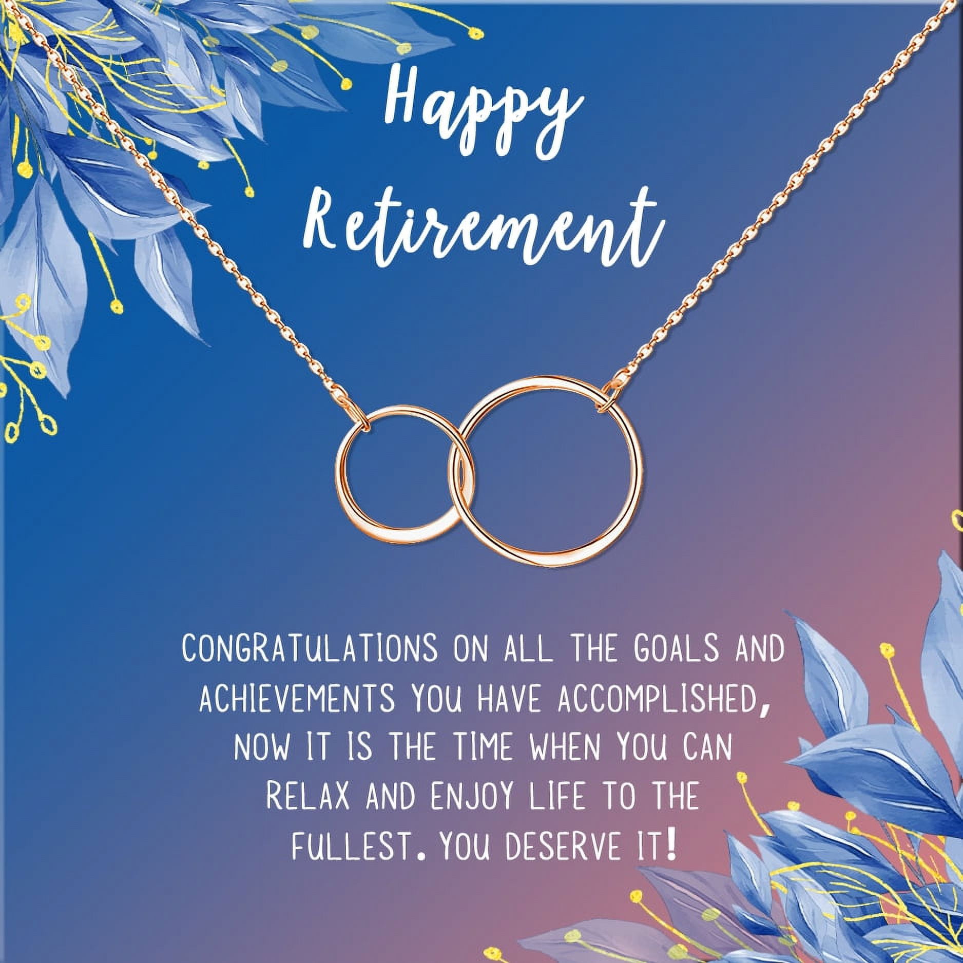 Anavia Happy Retirement Necklace, Retirement Gifts for Women,Retirement Party Gifts for Retired Teacher Nurse Friend Coworker-[Rose Gold Infinity Double Ring,Blue-Orange Gift Card]