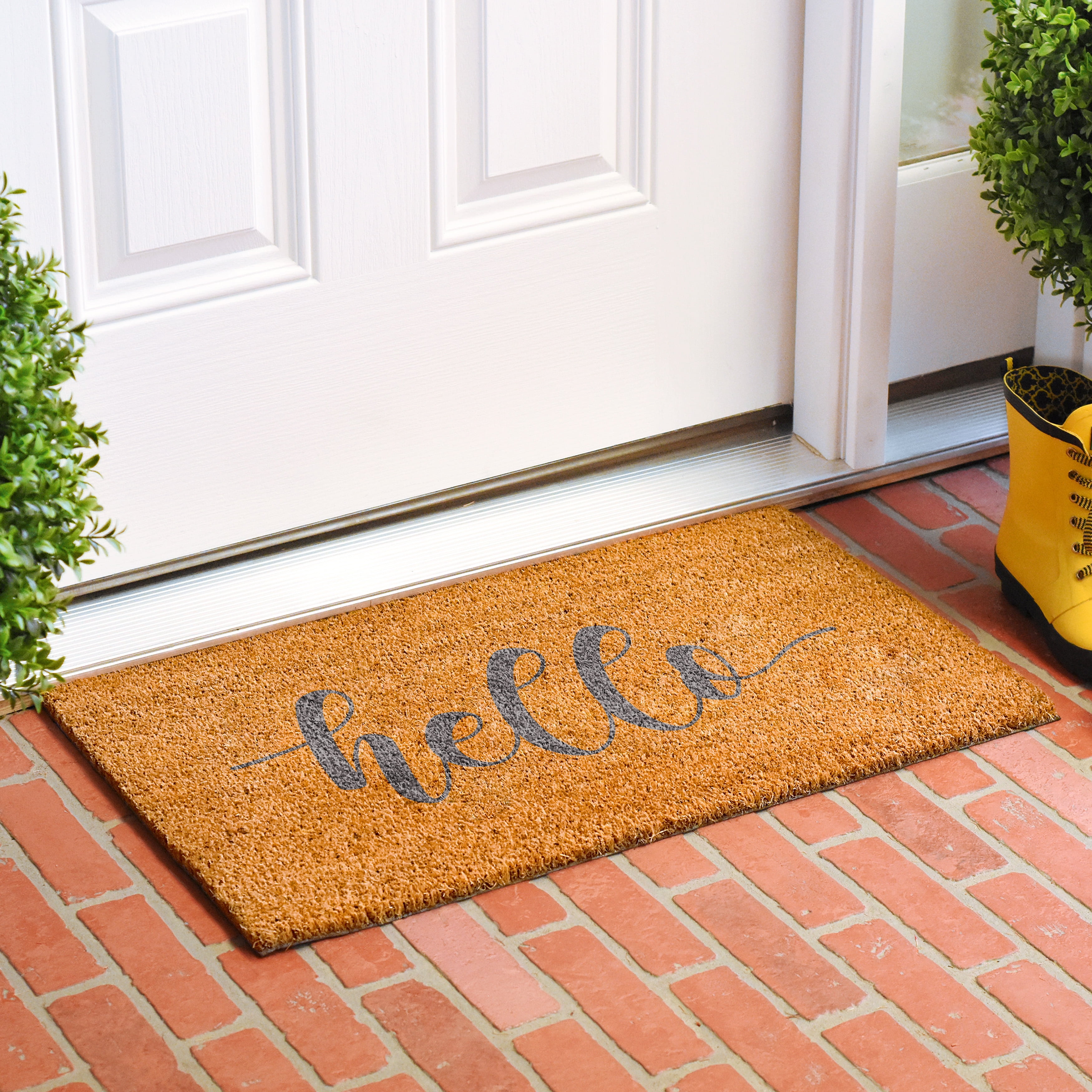Calloway Mills 112082436 Grey Hello Script Doormat 24" x 36"
