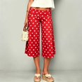 thumbnail image 4 of RUTAYY Women's Pants Cropped Wide Leg Polka Dot Fold Over Waist Loose Stretch Casual Trousers Brick Red, 4 of 5