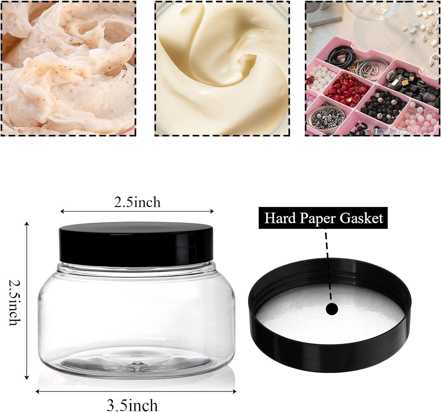 IEMIEBSHA 16 Pack 8 Oz Plastic Jars with Lids, Clear Body Scrub Jars Empty Refillable Containers Round Low Profile Samples Jars for Makeup, Body Butter, Creams, Slime, Travel Storage