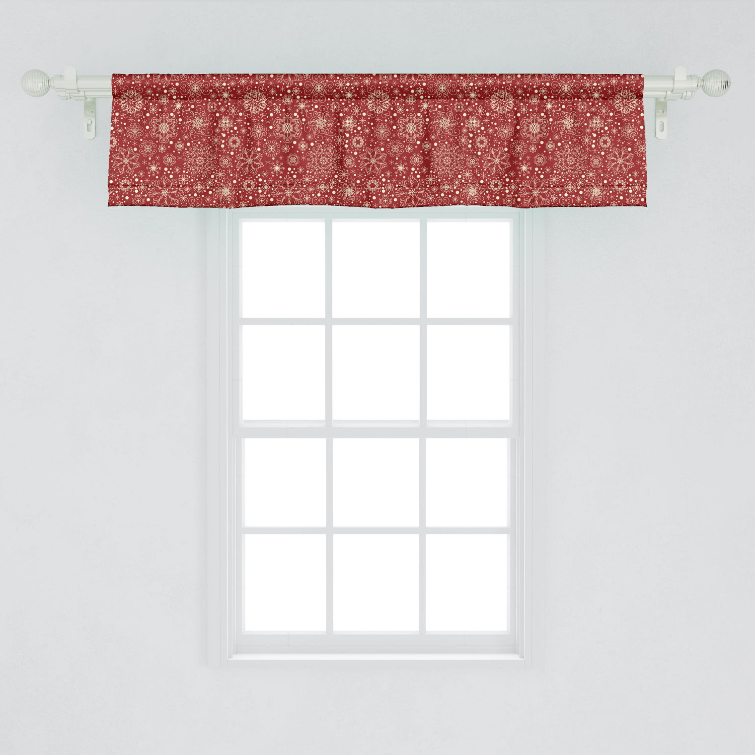 3 pc Curtains Set: 2 Tiers & Valance SNOWFLAKES ON RED,BH CHRISTMAS 58" x 14" 