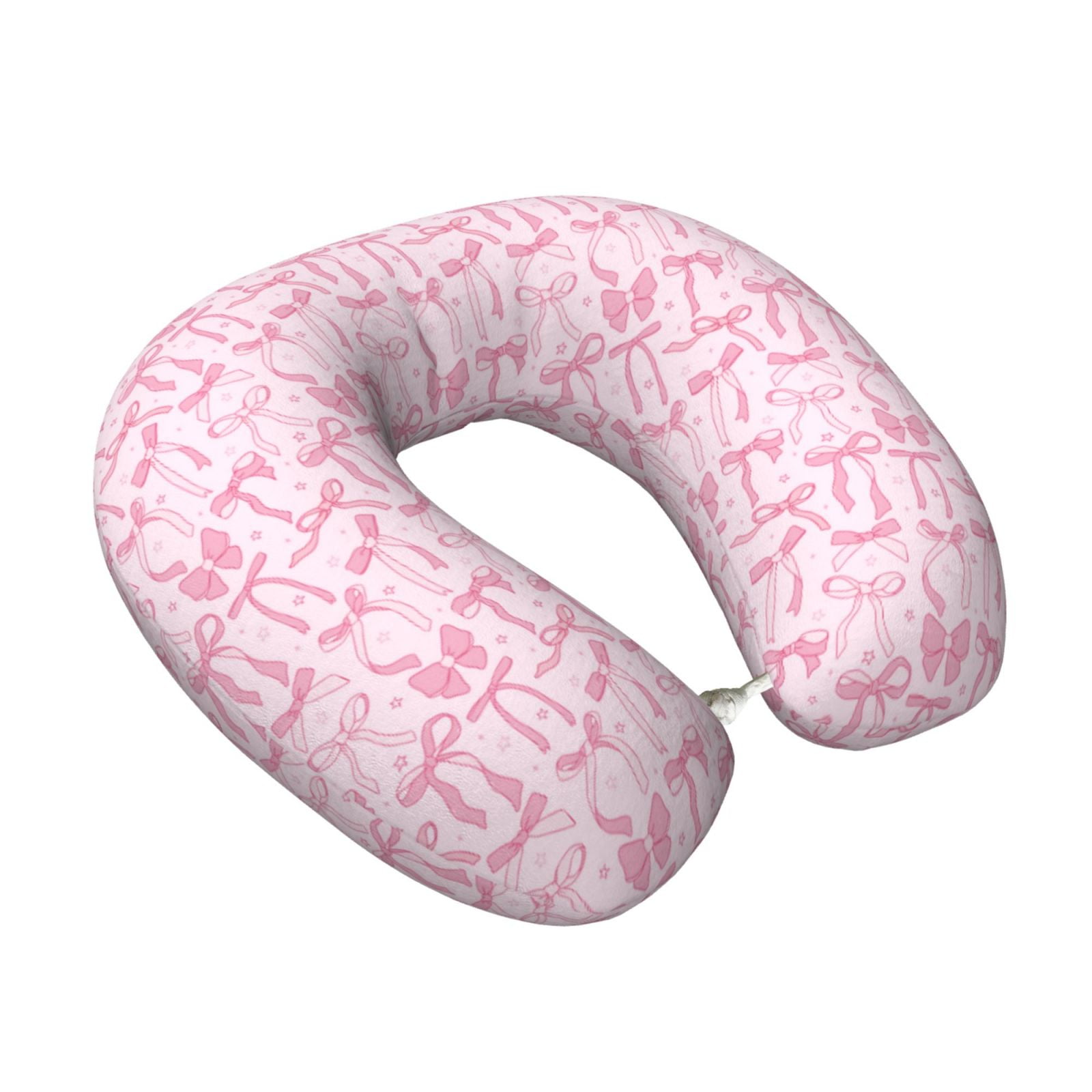 Xecao Ribbon Bow Print Memory Foam Cervical Neck Pillow Versatile U-Shaped Pillows for Home,Office,Camping,Travelling,Soft Washable Cover