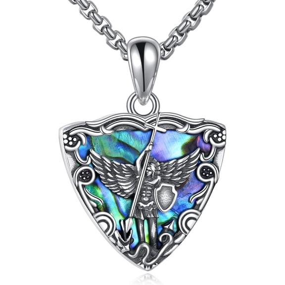 JUSORA Saint Michael Necklace 925 Sterling Silver St. Archangel Shield Pendant Religious Amulet Jewelry Gifts for Men Women
