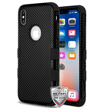 Apple iPhone X / XS (5.8") Phone Case Hybrid Shockproof Rubber Dual Layer Rugged Protective Hard Cover Texture Heavy Duty Full-Body Carbon Fiber BLACK Case Cover for Apple iPhone Xs , iPhone X