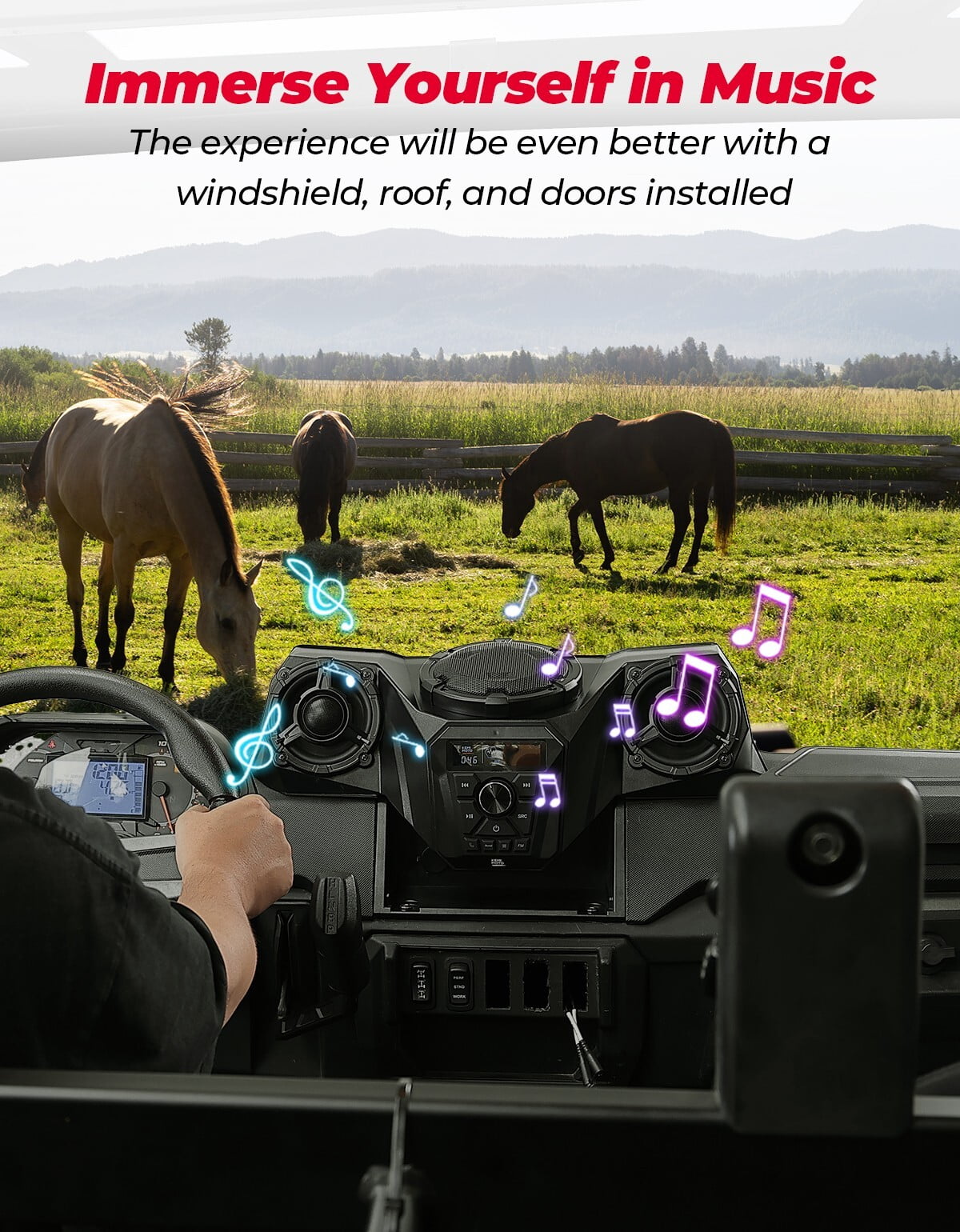 KEMIMOTO UTV One-Piece 3-Speaker Audio Radio Kit w/ 5.25" Woofer Compatible with Polaris Ranger XP 1000
