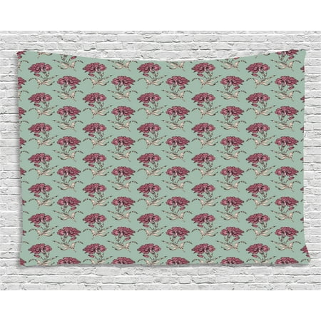 Almonds Roses - Retro Tapestry, Blooming Carnation Gentle Flourishing Nature Victorian Spring, Wall Hanging for Bedroom Living Room Dorm Decor, 60W X 40L Inches, Pale Green Dried Rose Almond Green, by Ambesonne