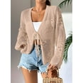 thumbnail image 3 of Womens Casual Cardigan Beach Long Sleeve Hollow Out Tie-Front Crochet Cardigan Khaki S, 3 of 7