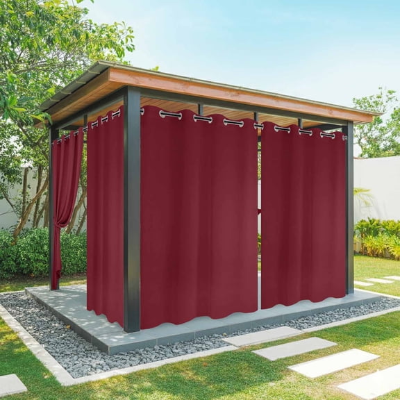 Solid Color Outdoor Curtains for Patio Waterproof, Wine Red Grommet Curtains for Porch Outside Privacy Drape for Gazebo Garden Pergola, 2 Panels, 54x84in