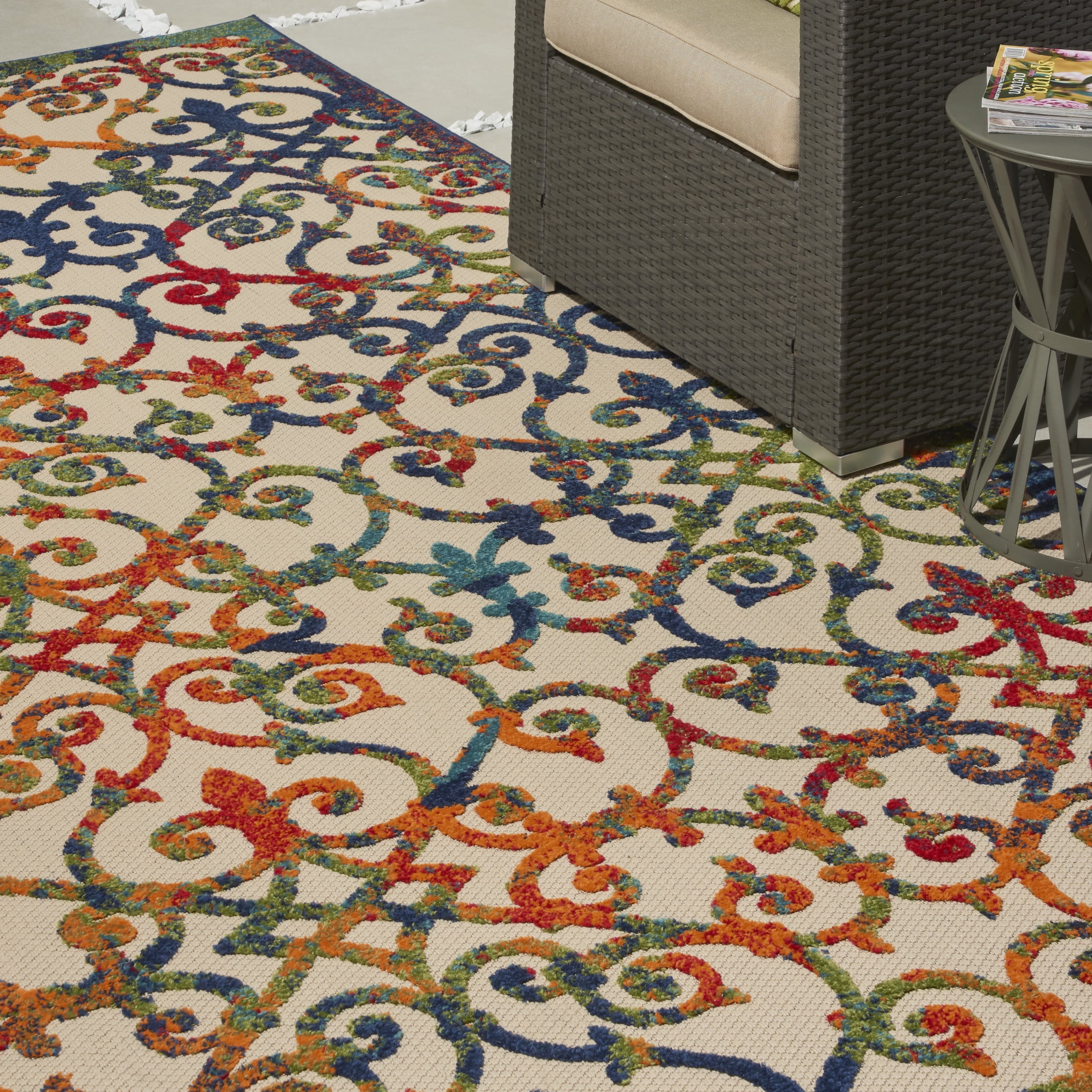 Nourison Aloha Indoor/Outdoor Transitional French Country Multicolor 7' x 10' Area Rug, (7' x 10')