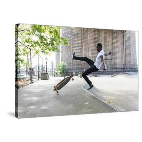 African American Boy Skating at Park and falling Down, Figurative Stretched Canvas Wall Art by William Perugini Sold by Art.Com