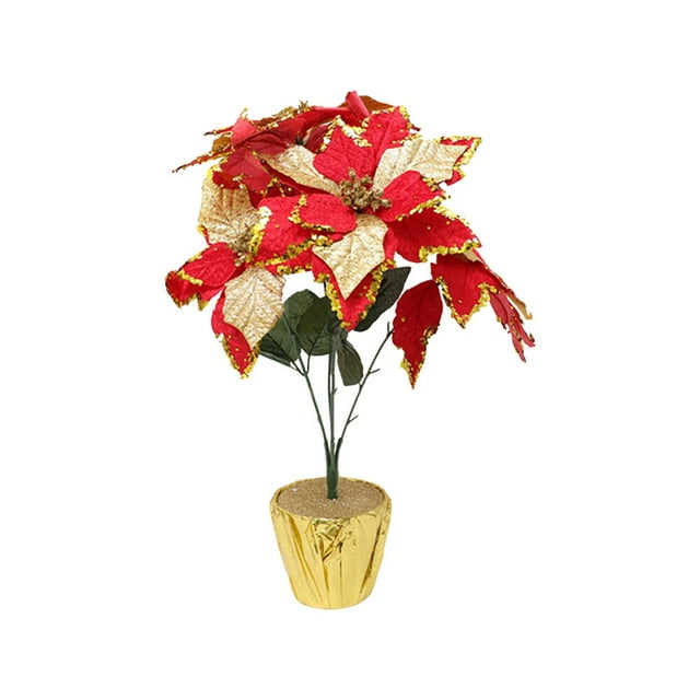Artificial Red Poinsettia Potted Plant Poinsettia Plant Artificial Poinsettia Bonsai Simulation Poinsettia Plant Christmas Flowers Decorations in Pot
