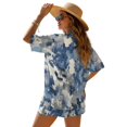 thumbnail image 2 of FKEKYI Grunge Camo Blue Print Women's 2 Piece Short Set Open Front Shirt Top & Shorts with Elastic Waist Beachwear Loungewear Set for Ladies Summer Outfits, XL, 2 of 7
