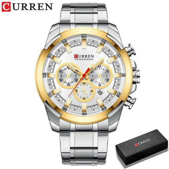 Curren Fashion Casual Stainless Steel Watches Men's Quartz Wristwatch Chronograph Sports Watch Luminous Pointers Clock Male - Quartz Wristwatches