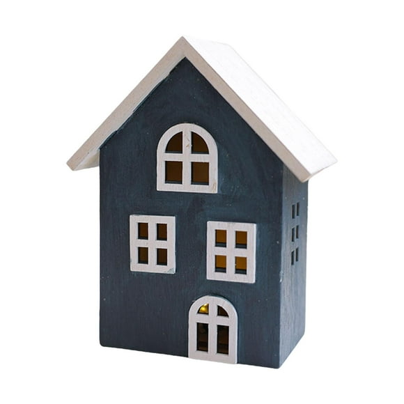 Casa de pueblo navideño, edificios coleccionables, versátiles, creativos, pequeños y cálidos. 17 cm azul oscuro