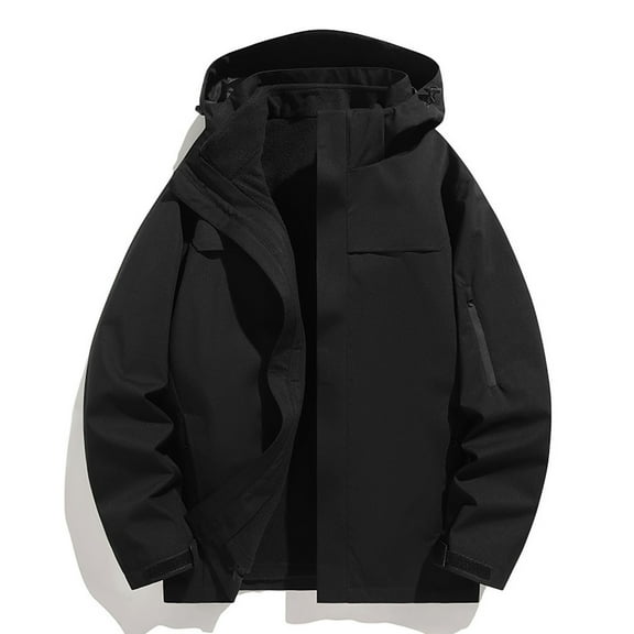 Maoxin Mens Jacket Outdoor Men's Three In One Hiking Jacket Men's Windproof Jacket Warm And Thick Long Sleeved Hooded Casual Jacket/jacket Jacket Coats , Black , S