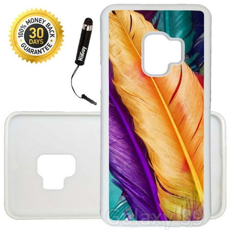 Rainbow Lightweight Jersey (Custom Galaxy S9 Case (Rainbow Feathers) Edge-to-Edge Rubber White Cover Ultra Slim | Lightweight | Includes Stylus Pen by)
