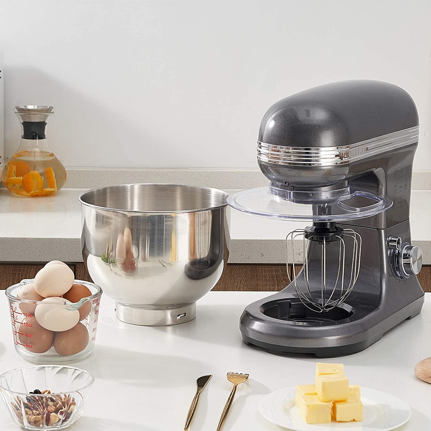 COKLAI 6-Speed Stand Mixer - 5.5Qt Stainless Steel Bowl, Tilt-Head Design With Dough Hook, Beater & Whisk - View #9