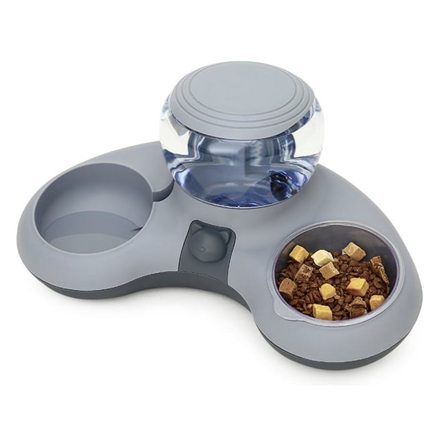Cuencos de agua y comida para mascotas de gran capacidad, diseño de inclinación tipo media luna, cuencos dobles automáticos para mascotas con fondo antideslizante