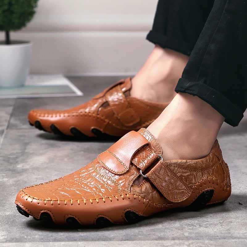 Menico Men Hand Stitching Hook Loop Soft Sole Casual Driving Shoes Size 39 48 Walmart