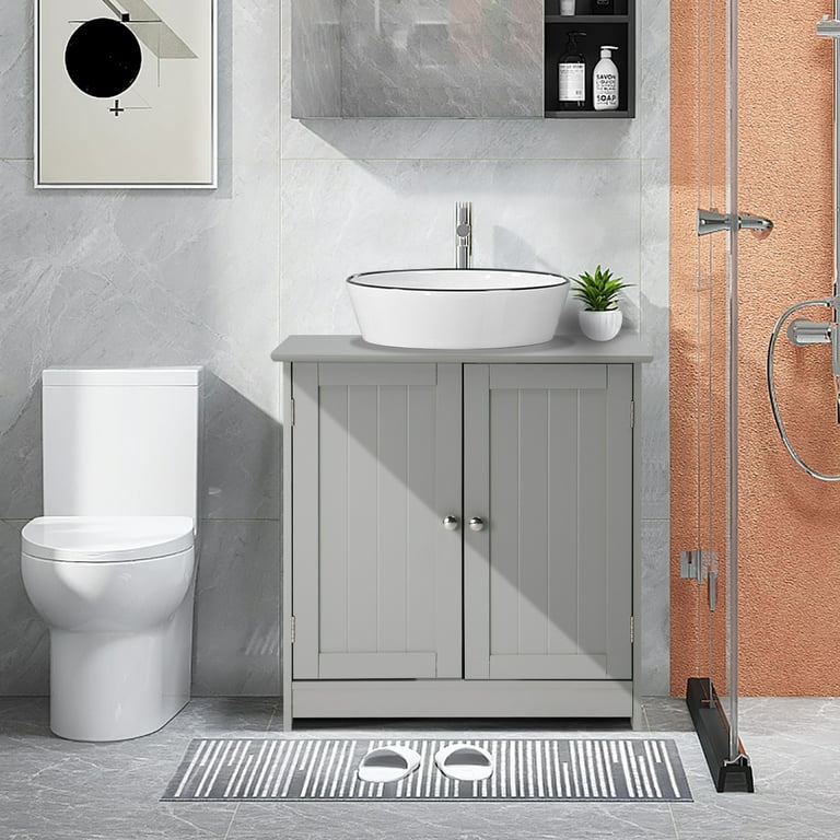 VINGLI Modern Pedestal Under Sink Storage 2-Door Bathroom Vanity with