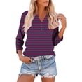 thumbnail image 2 of Fashion Fall Saving LiMoi Women's V Neck Striped Shirt 3/4 Sleeve Tops Slimming Casual Top Tees Tshirts Blouse for Everyday Chic Style My Items, 2 of 9