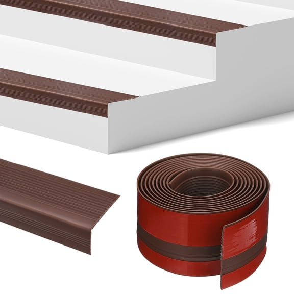 Uxcell Stair Edge Trim 10FT Vinyl Rubber Stair Nosing Non-Slip Self Adhesive Stair Edge Trim Strips Brown 0.98 Inch