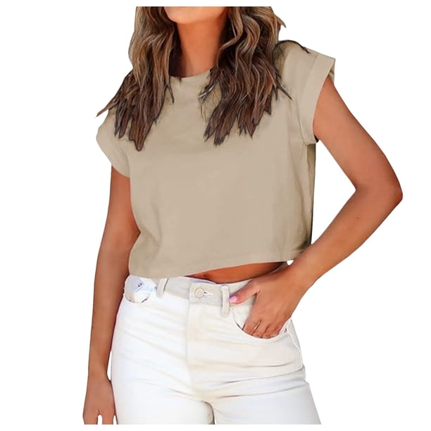 Camisa holgada informal de cuello redondo y manga corta para mujer - Blusa de trabajo de color liso - Tallas S-XL