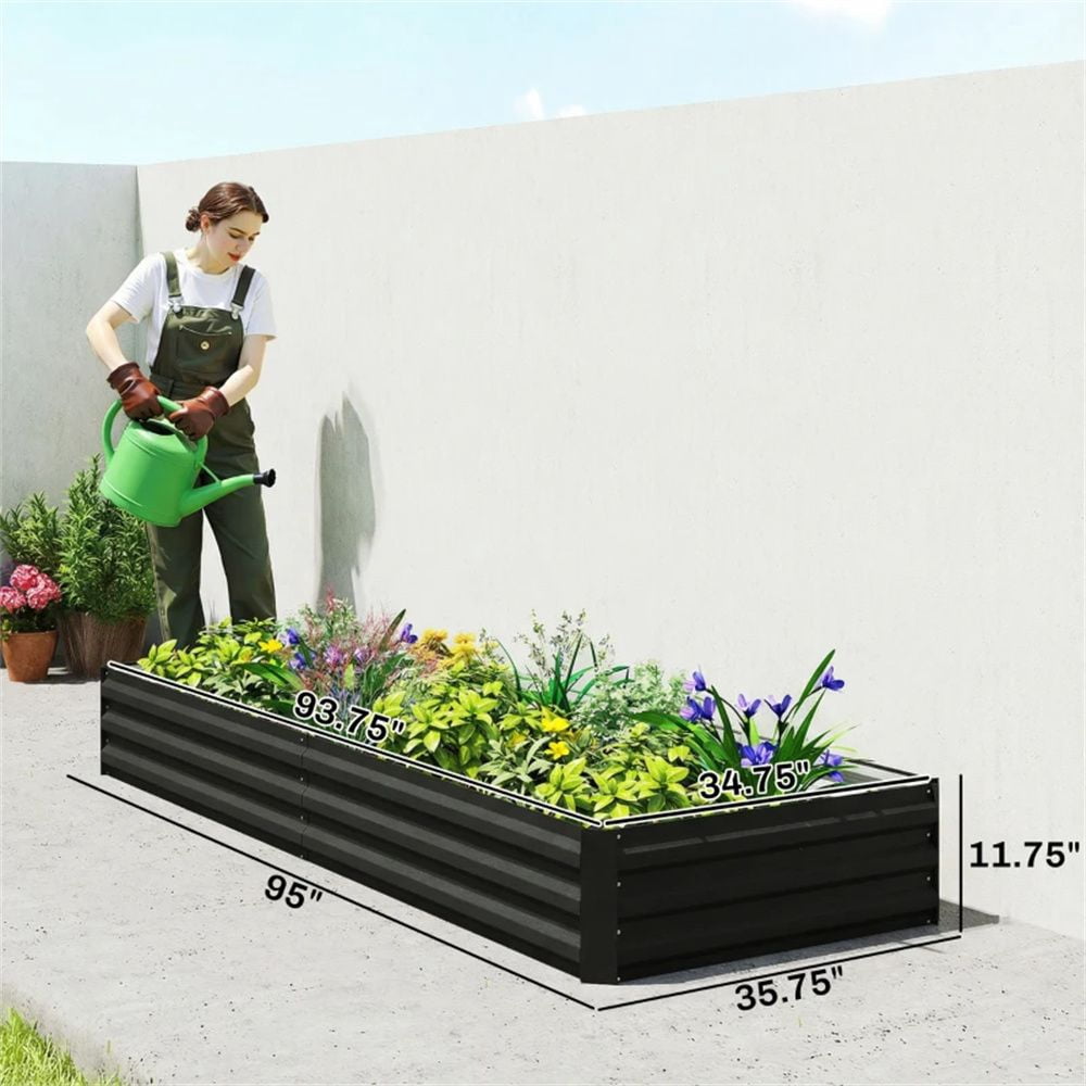 Elevated Garden Bed Galvanized Steel Raised Planter Box Black Open Bottom Planting Bed for Outdoor Garden Patio Vegetable Herb Flower Growing