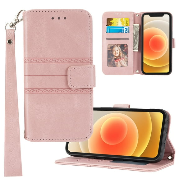 Feishell for iPhone 15 Case with Detachable Wrist Strap,Premium PU Leather Drop Protection Magnetic Clasp Flip Kickstand RFID Blocking Credit Card Slots Wallet Phone Case,Pink
