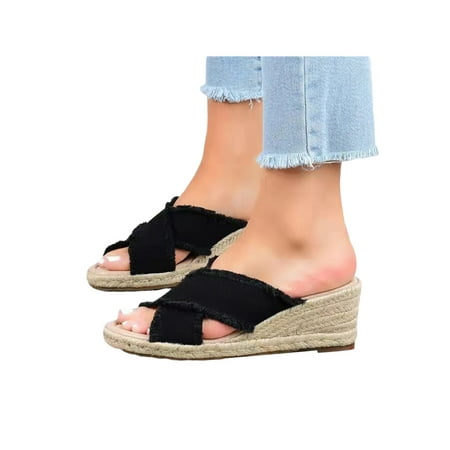 

Zodanni Ladies Casual Wedge Shoes Beach Breathable Criss Straps Slides Lightweight Pumps