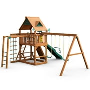 Gorilla Playsets Navigator Wooden Swing Set with Monkey Bars, Built-in Picnic Table, and Swing Set Accessories