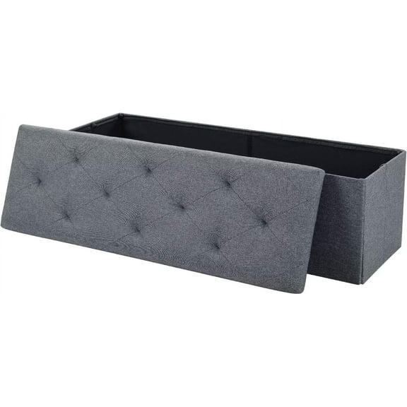 QRKD 47 Inches Folding Storage Ottoman Bench, Ottoman Foot Rest, End of Bed Bench, Storage Chest for Living Room, Bedroom, Entryway, Gray