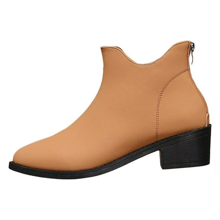 OJSFQUFP Ankle Boots for Women Ladies Casual Short Boots Low Heel Fashion Ankle Boots Comfortable Work Shoes for Women Waterproof Boots Brown 38