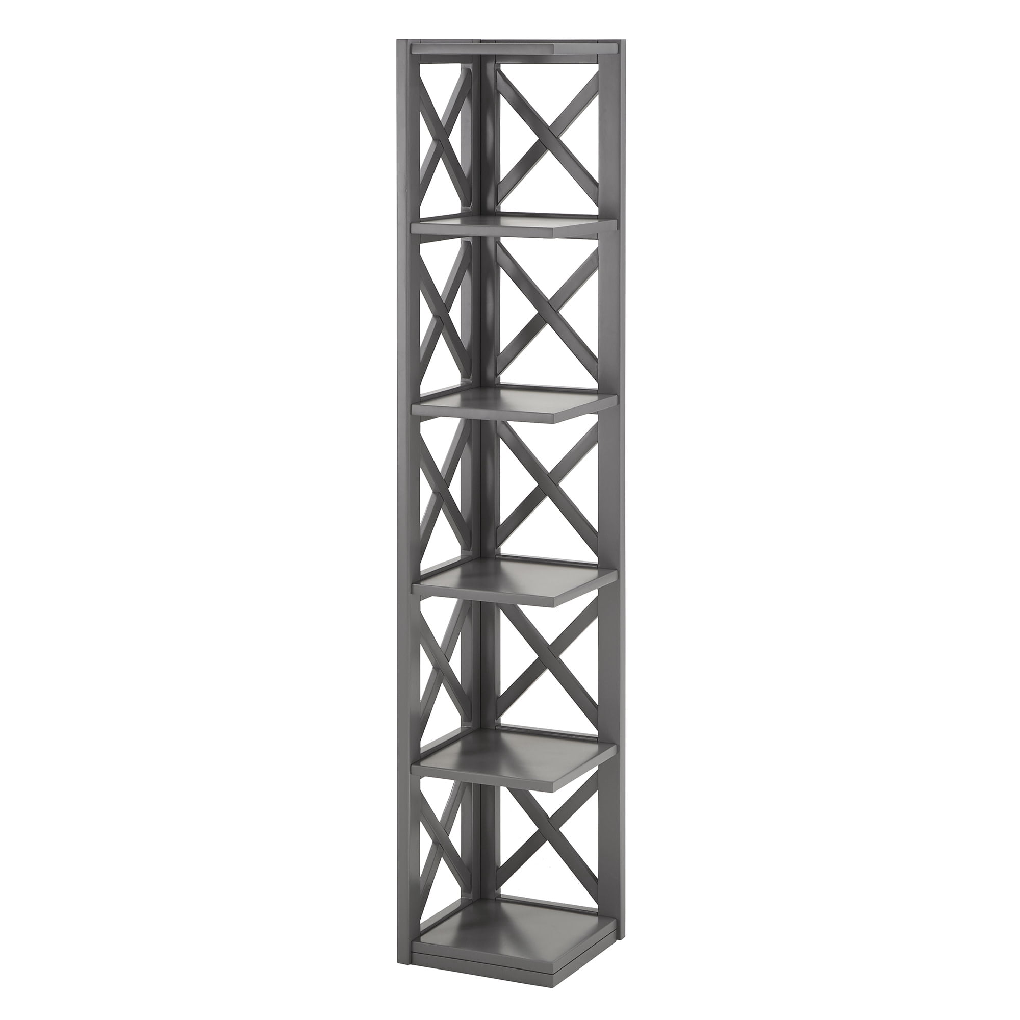 Weston Home Rebecca X-Frame 5-Shelf Wood Corner Bookcase, Grey