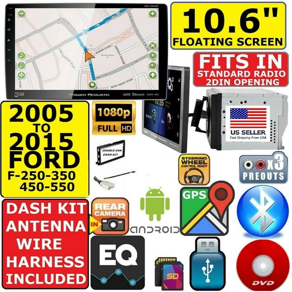 05-15 FORD F250/350/450/550 10.6" NAVIGATION CD/DVD USB BLUETOOTH CAR STEREO PKG