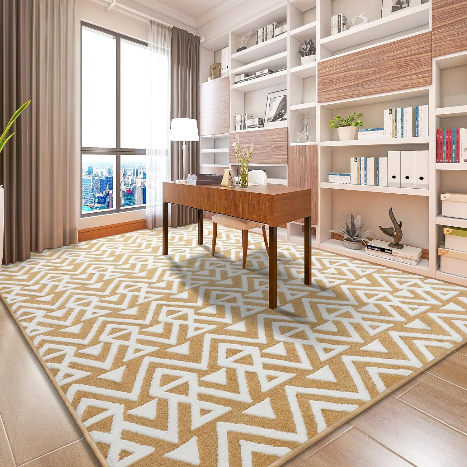 Lochas Soft Shaggy Rugs Geometric Area Rug Fluffy Carpet for Living Room Fluffy Accent Carpet Home Decor,6'x9',Beige